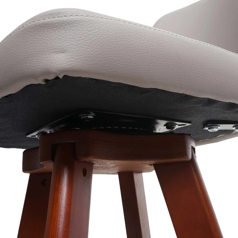 Tabouret de bar chaise de comptoir en synthétique taupe pivotant pieds en bois foncé 04_0005279