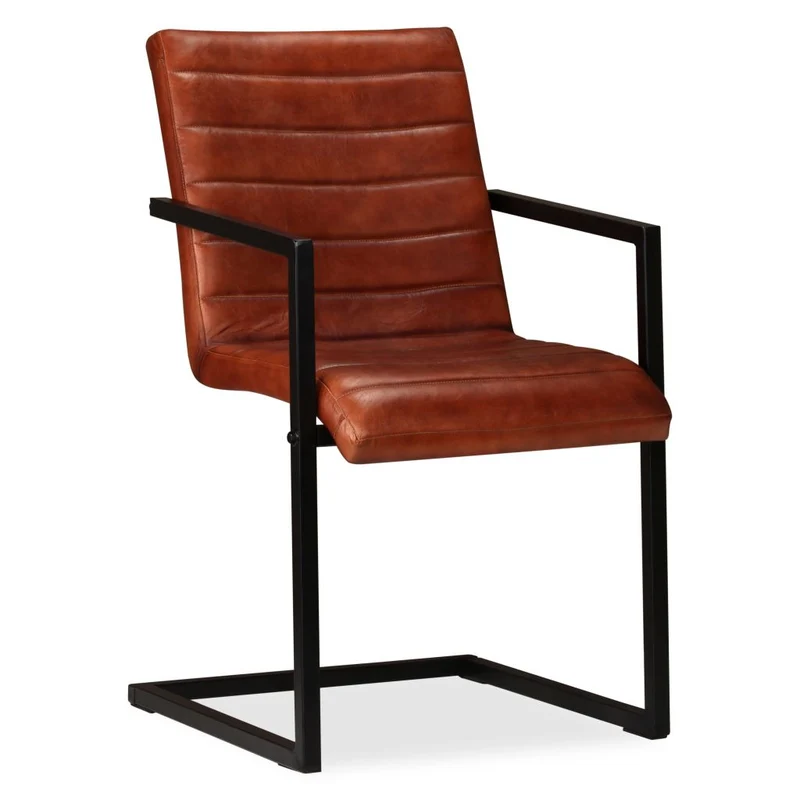 Lot de 2 chaises de salle à manger cuisine visiteur structure en acier marron cuir véritable CDS020684