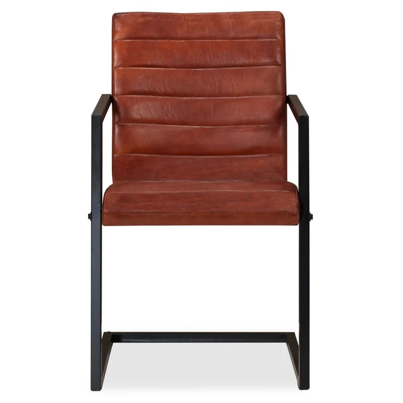 Lot de 2 chaises de salle à manger cuisine visiteur structure en acier marron cuir véritable CDS020684