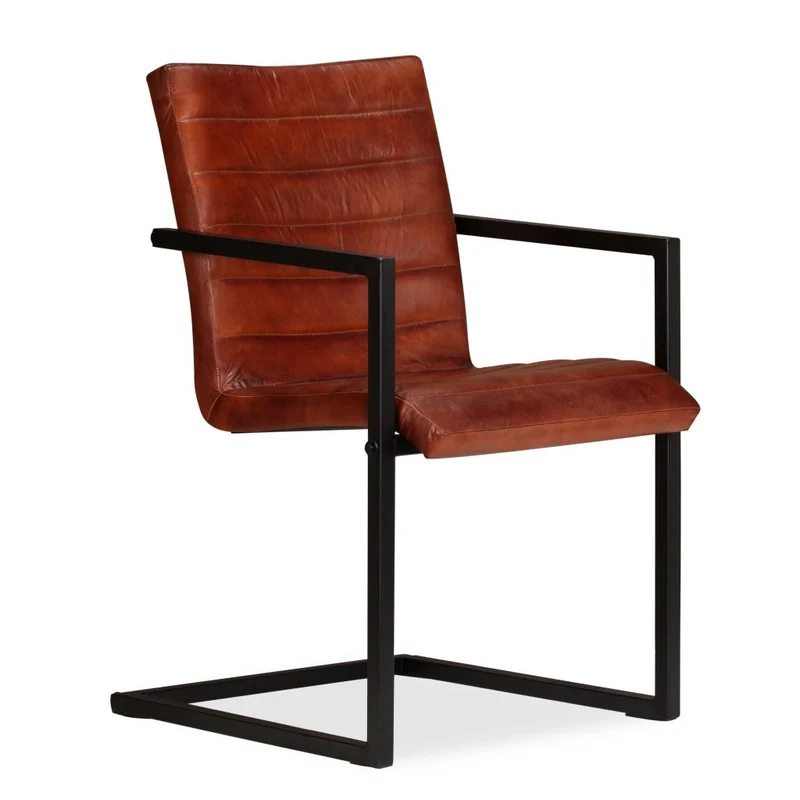 Lot de 2 chaises de salle à manger cuisine visiteur structure en acier marron cuir véritable CDS020684