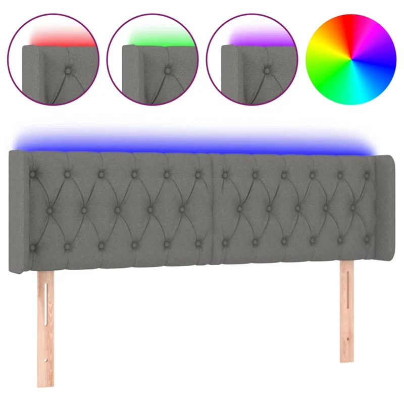 Tête de lit accessoire couchage chambre à coucher meuble à LED 147 x 16 x 78/88 cm tissu gris foncé TDL0201133