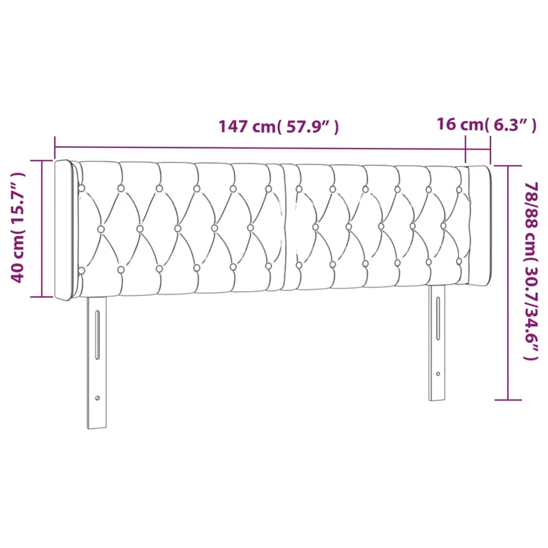 Tête de lit accessoire couchage chambre à coucher meuble à LED 147 x 16 x 78/88 cm tissu gris foncé TDL0201133