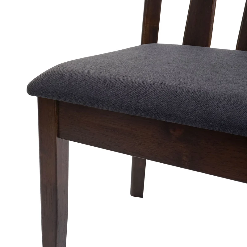 Set de 2 chaises de salle à manger cuisine en tissu gris foncé et bois massif marron foncé 04_0002966