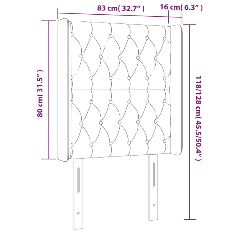 Tête de lit accessoire couchage chambre à coucher meuble capitonné avec rebord latéral 83 x 16 x 118/128 cm tissu gris foncé TDL0204910