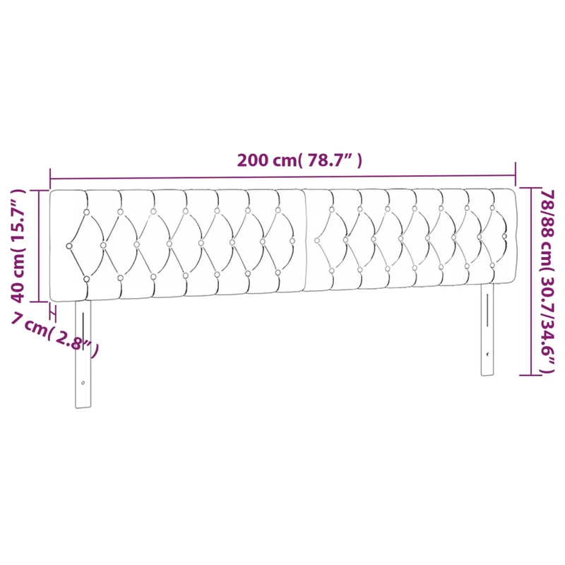 Tête de lit accessoire couchage chambre à coucher meuble capitonné 2 parties 100 x 7 x 78/88 cm tissu velours noir TDL0206263
