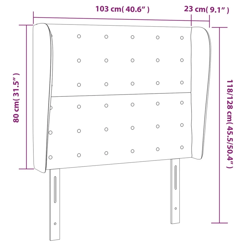 Tête de lit accessoire couchage chambre à coucher meuble capitonné avec rebord latéral 103 x 23 x 118/128 cm tissu velours gris clair TDL0205295