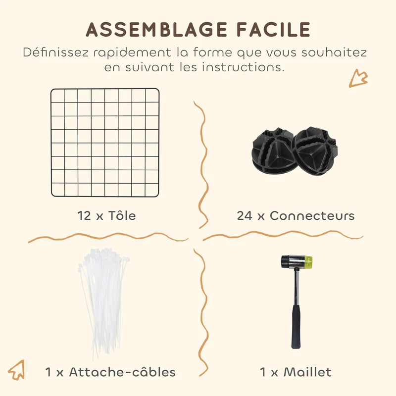 Cage parc modulable pour petits animaux 106 x 73 x 36 cm montage facile léger sécurité renforcée moderne en acier noir 21_0007391