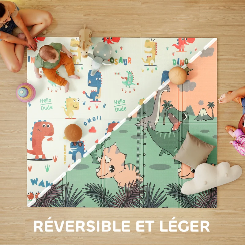 Tapis de jeu pour bébé pliable réversible 196 x 176 x 1.5 cm antidérapant amortissant moderne salon en xpe multicolore 21_0000753