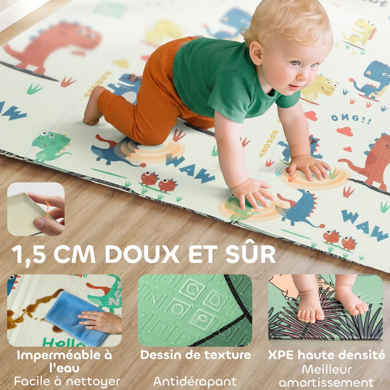 Tapis de jeu pour bébé pliable réversible 196 x 176 x 1.5 cm antidérapant amortissant moderne salon en xpe multicolore 21_0000753