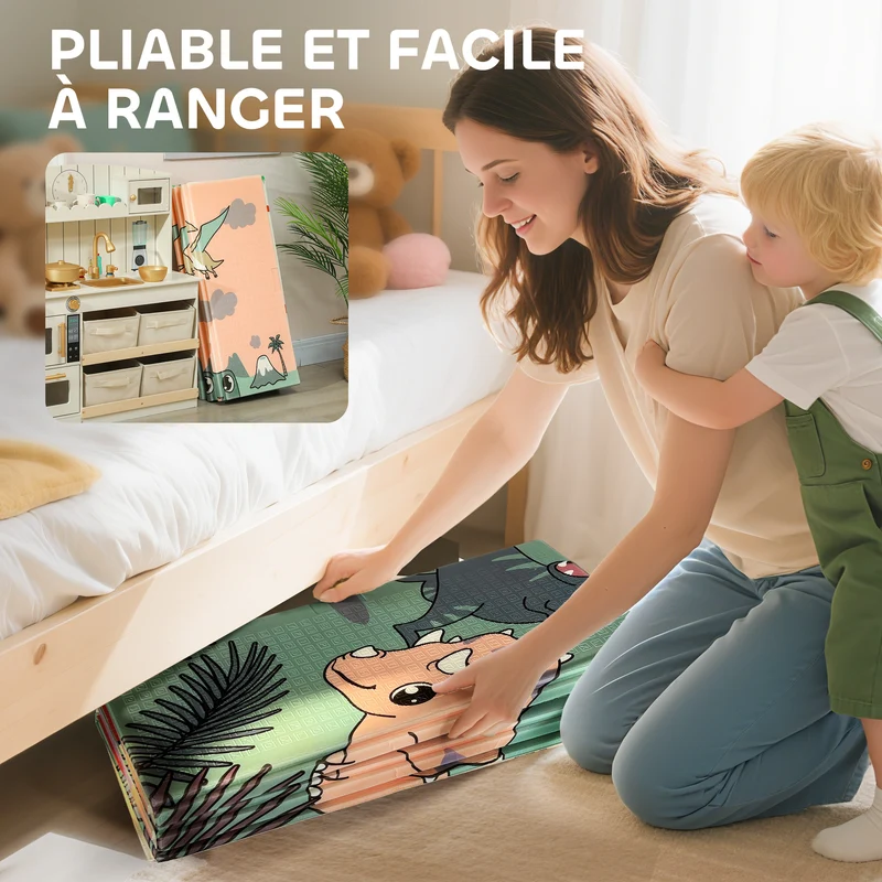 Tapis de jeu pour bébé pliable réversible 196 x 176 x 1.5 cm antidérapant amortissant moderne salon en xpe multicolore 21_0000753