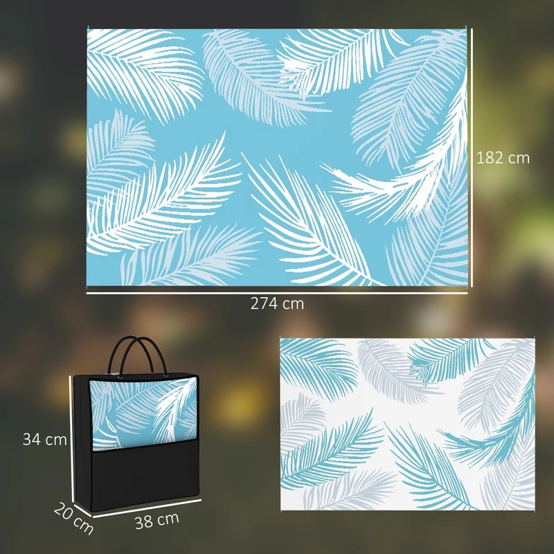 Tapis d'extérieur réversible 274 x 182 x 0,3 cm résistant aux intempéries protection solaire design moderne en PP bleu 21_0005708