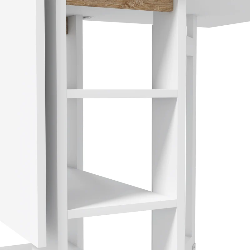 Table cuisine pliante 120 x 60 x 75 cm gain de place 3 étagères salon moderne et épuré en panneau de particules blanc 21_0003238