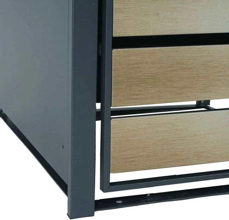 Abri de poubelle vérouillable en métal anthracite aspect bois doré MDJ04179
