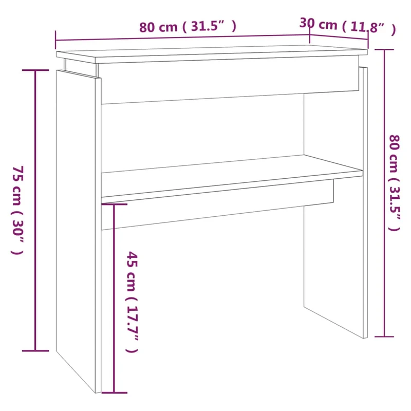 Table d'appoint console pratique avec étagères pour une entrée organisée 80 x 30 x 80 cm bois d'ingénierie gris DEC032251