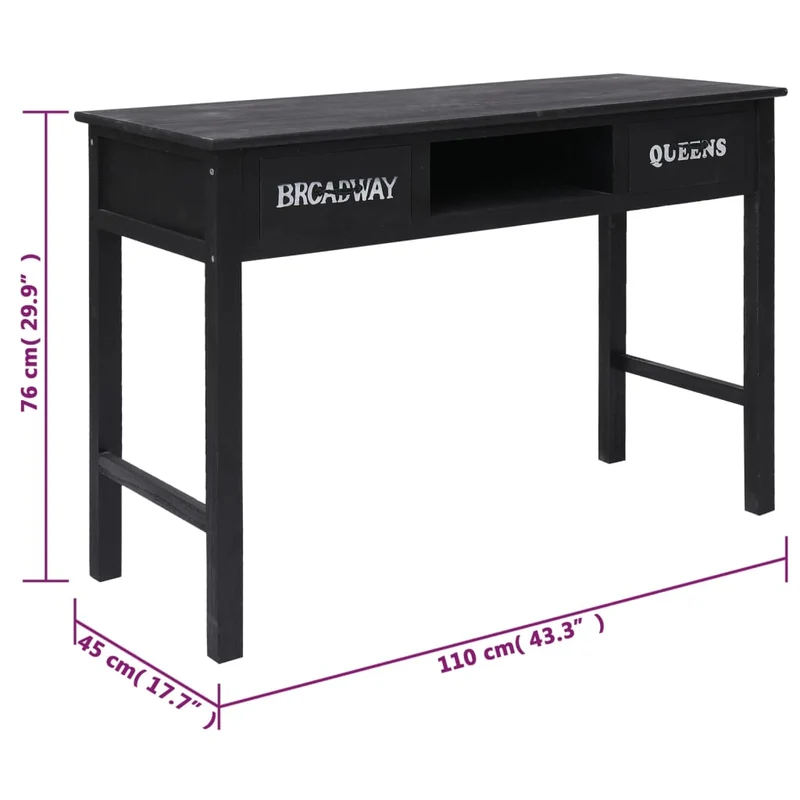 Table d'appoint console pratique avec tiroirs pour une entrée organisée 110 x 45 x 76 cm bois noir DEC032102