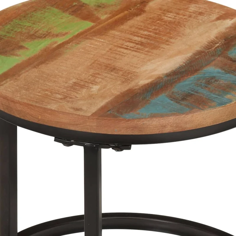 Set de 3 tables basse gigognes en bois massif de récupération et fer DEC031327