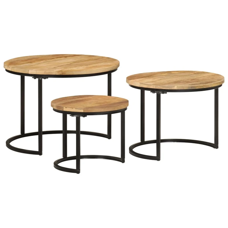 Set de 3 tables basse gigognes en bois de manguier et fer DEC031324