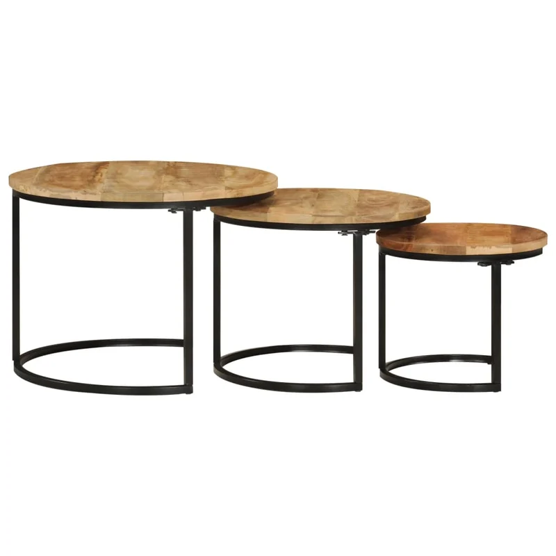Set de 3 tables basse gigognes en bois de manguier et fer DEC031324