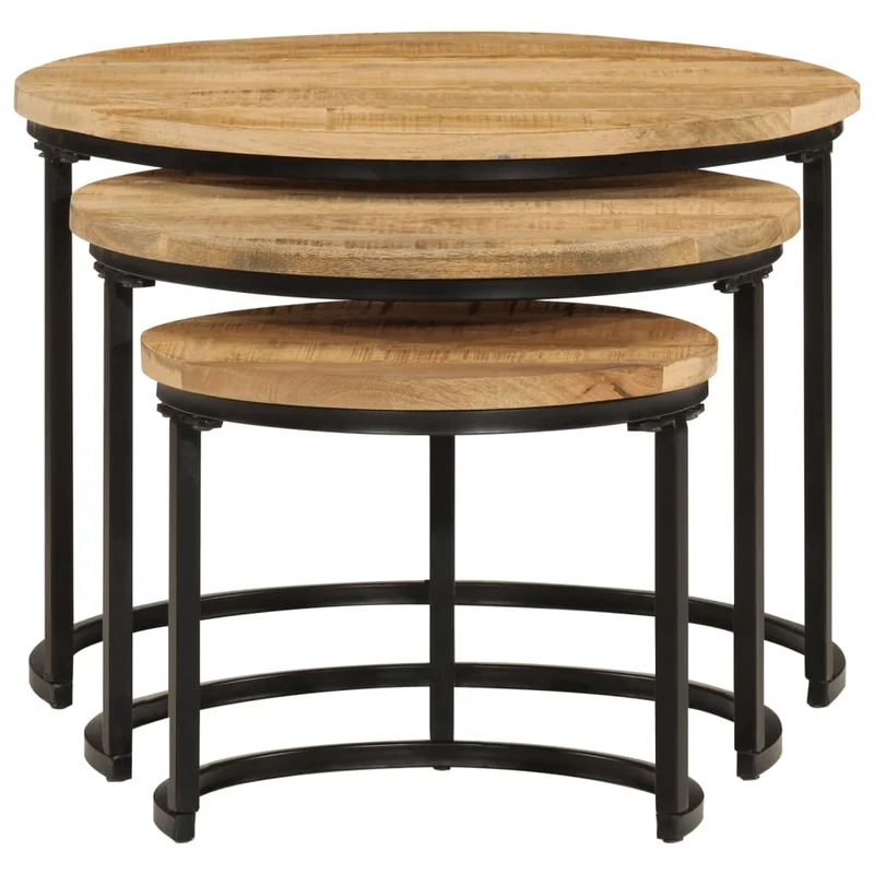 Set de 3 tables basse gigognes en bois de manguier et fer DEC031324