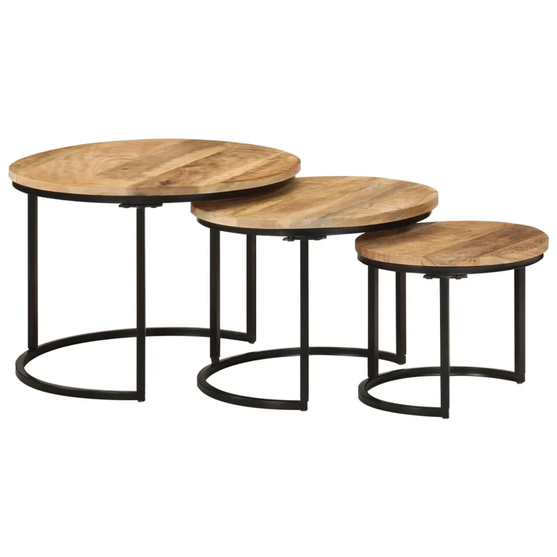 Set de 3 tables basse gigognes en bois de manguier et fer DEC031324