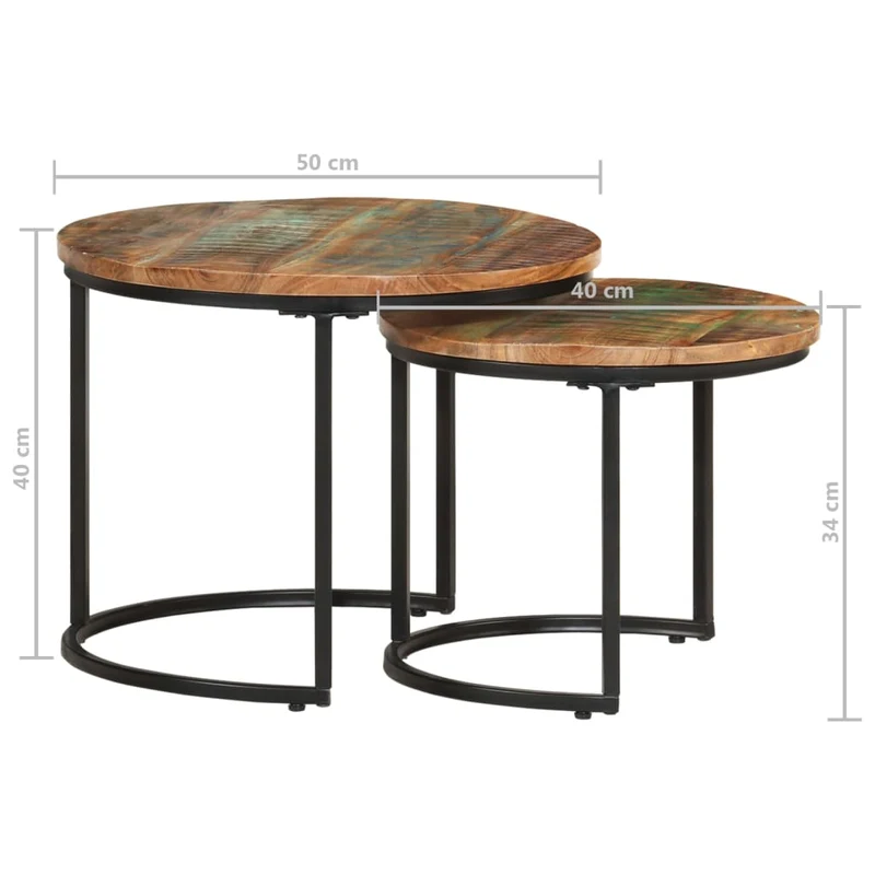 Set de 2 tables basse gigognes en bois de récupération et fer DEC031320