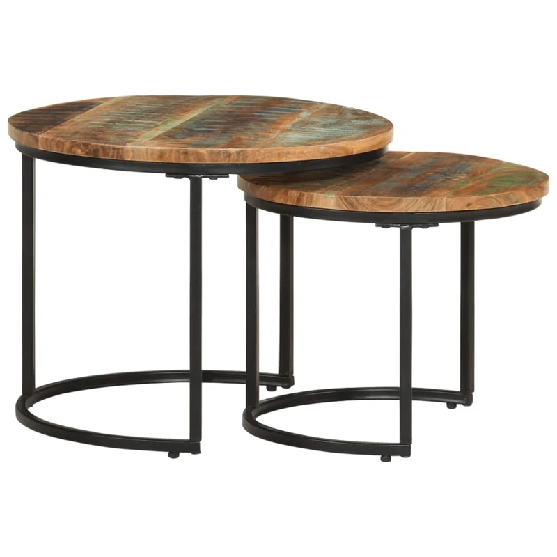 Set de 2 tables basse gigognes en bois de récupération et fer DEC031320