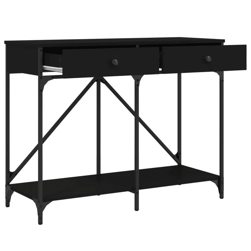 Meuble d'entrée table console design élégant avec tiroirs 100 x 39 x 78,5 cm bois d'ingénierie et acier noir DEC032085