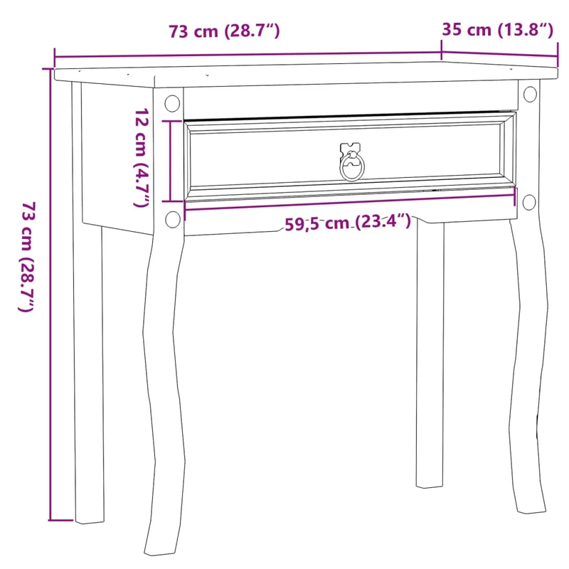Meuble d'entrée table console design élégant avec tiroirs 73 x 35 x 73 cm bois de pin DEC031972