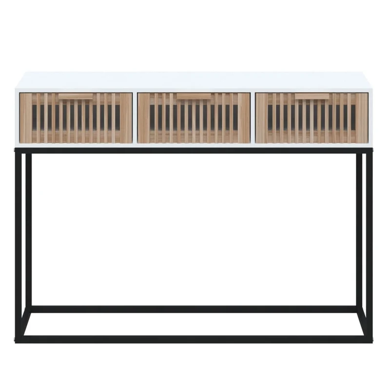 Meuble d'entrée table console design élégant avec tiroirs 105 x 30 x 75 cm bois d'ingénierie blanc et fer DEC031684