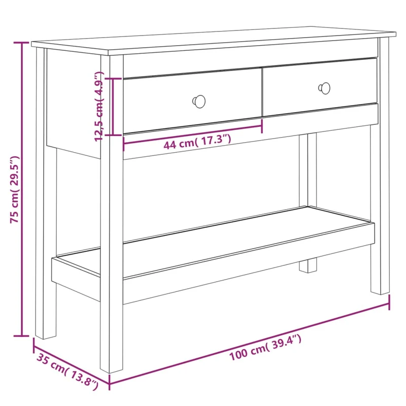 Meuble d'entrée table console design élégant avec tiroirs 100 x 35 x 75 cm bois massif de pin DEC031494