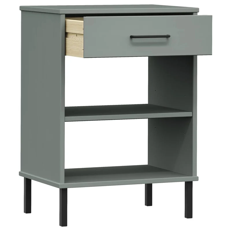 Meuble d'appoint armoire console avec tiroir pieds en métal et bois pin gris DEC031371