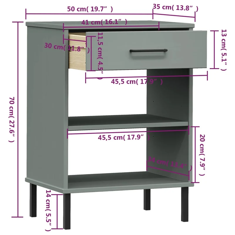 Meuble d'appoint armoire console avec tiroir pieds en métal et bois pin gris DEC031371