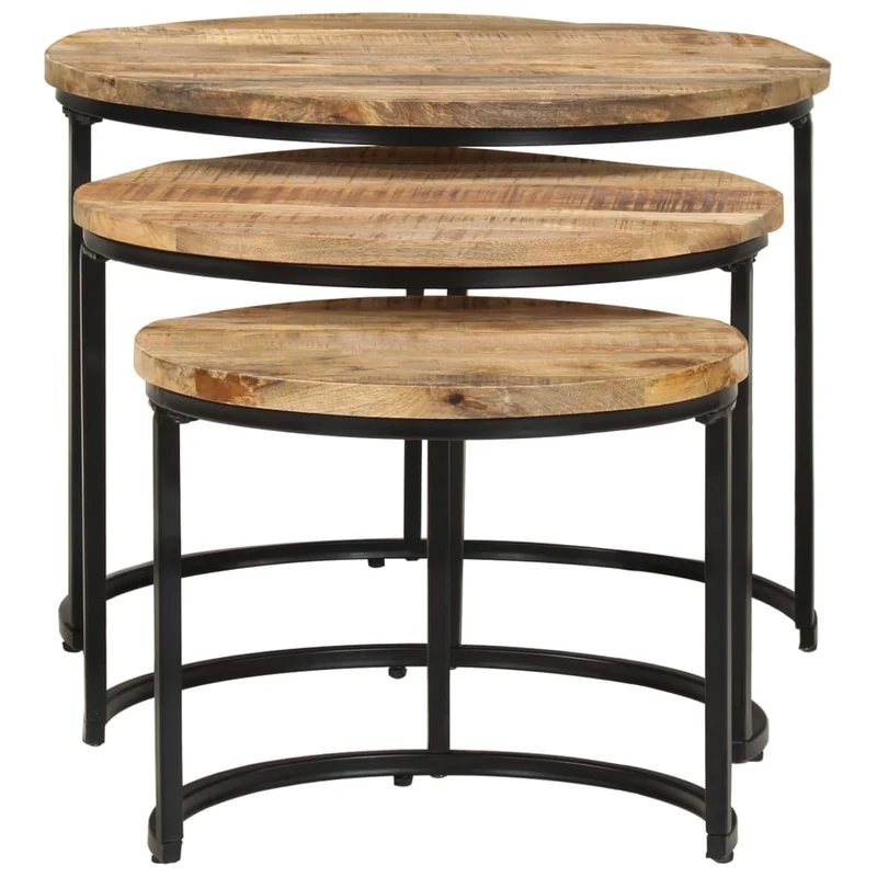 Set de 3 tables d'appoint gigognes en bois de manguier et fer DEC031323