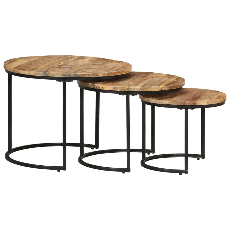 Set de 3 tables d'appoint gigognes en bois de manguier et fer DEC031323
