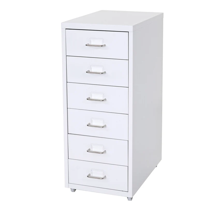 Caisson à tiroirs rangement bureau sur roulettes 69x28x41cm 6 tiroirs en acier blanc 04_0004357