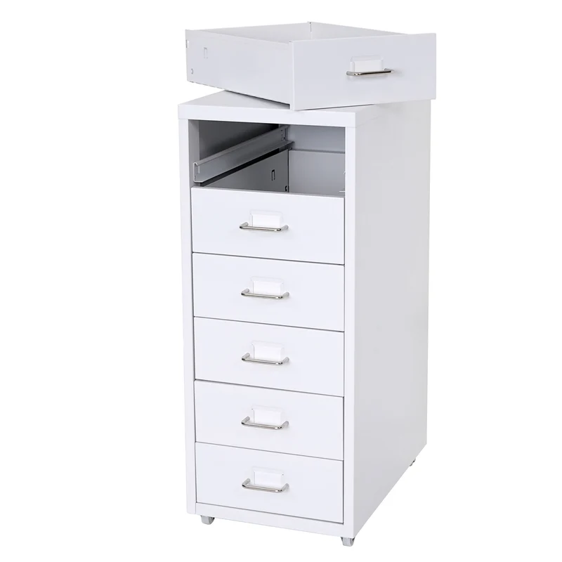 Caisson à tiroirs rangement bureau sur roulettes 69x28x41cm 6 tiroirs en acier blanc 04_0004357
