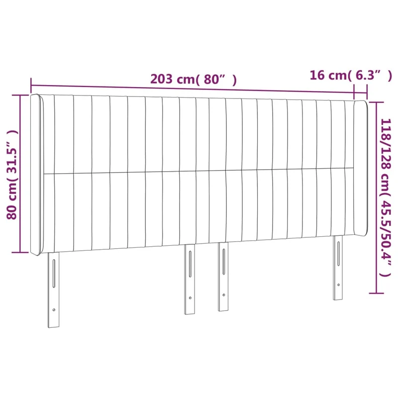 Tête de lit accessoire couchage chambre à coucher meuble à LED 203 x 16 x 118/128 cm tissu velours gris foncé TDL0201060