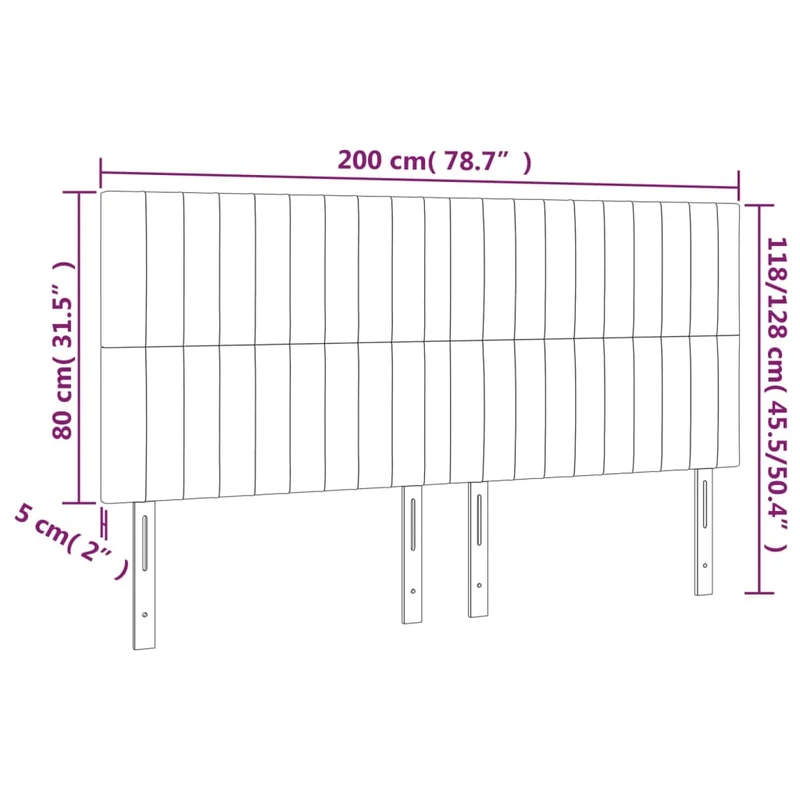 Tête de lit accessoire couchage chambre à coucher meuble à LED 200 x 5 x 118/128 cm tissu velours gris clair TDL0201324