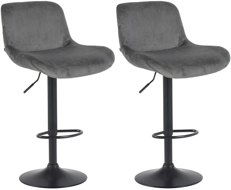 Lot de 2 tabourets de bar réglable en hauteur et rotatif repose-pieds en velours gris foncé cadre en métal noir 10_0006145
