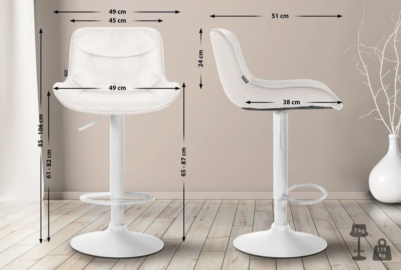 Lot de 2 tabourets de bar pivotant forme ergonomique surpiqûres décoratives en velours crème cadre en métal blanc 10_0006034