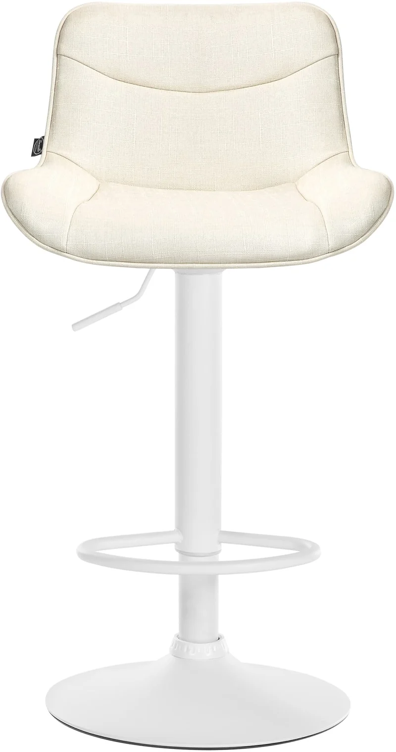 Lot de 2 tabourets de bar pivotant forme ergonomique surpiqûres décoratives en tissu crème cadre en métal blanc 10_0006004