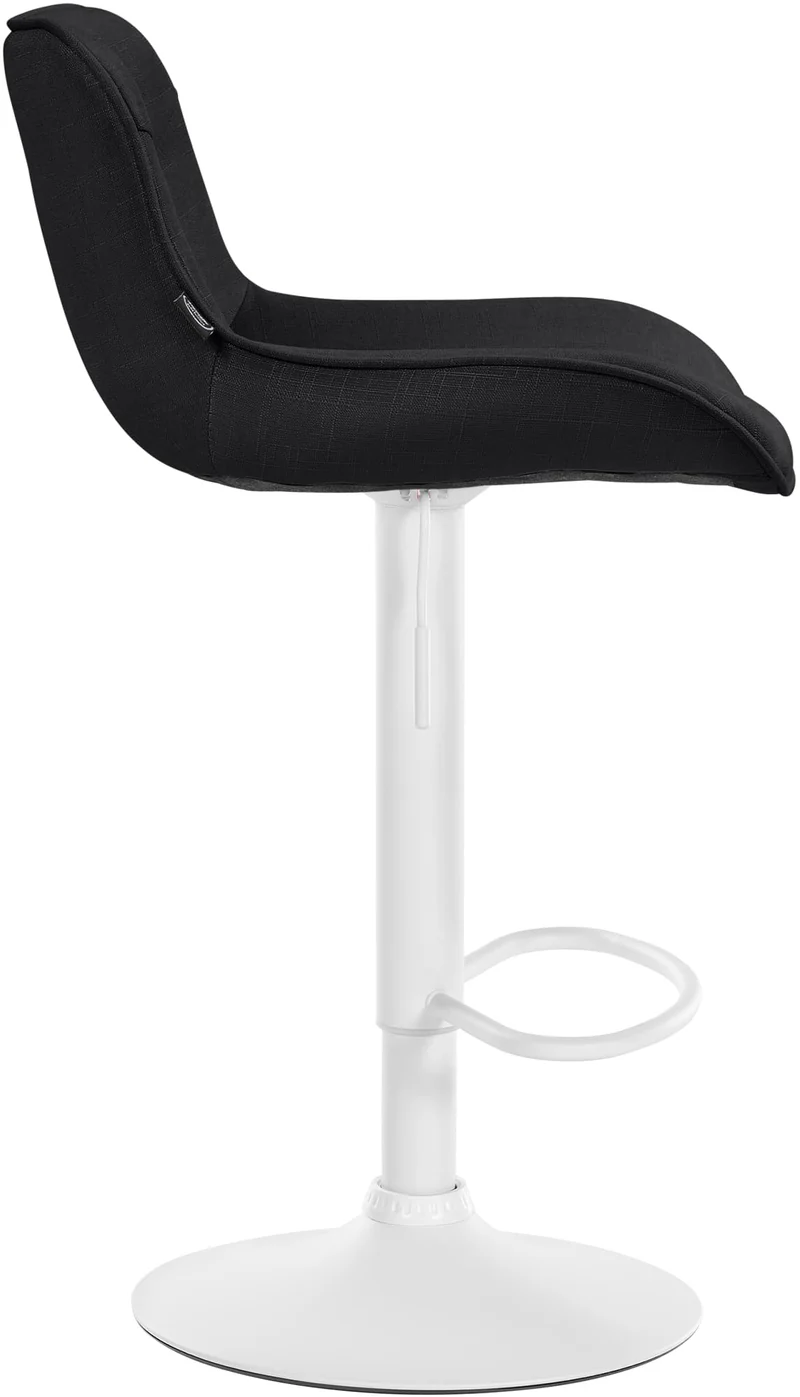Tabouret de bar x1 pivotant forme ergonomique surpiqûres décoratives en tissu noir cadre en métal blanc 10_0005912