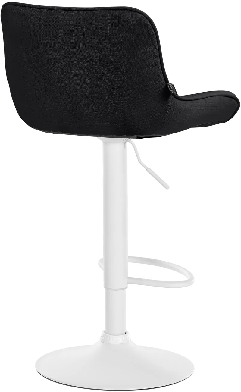 Tabouret de bar x1 pivotant forme ergonomique surpiqûres décoratives en tissu noir cadre en métal blanc 10_0005912