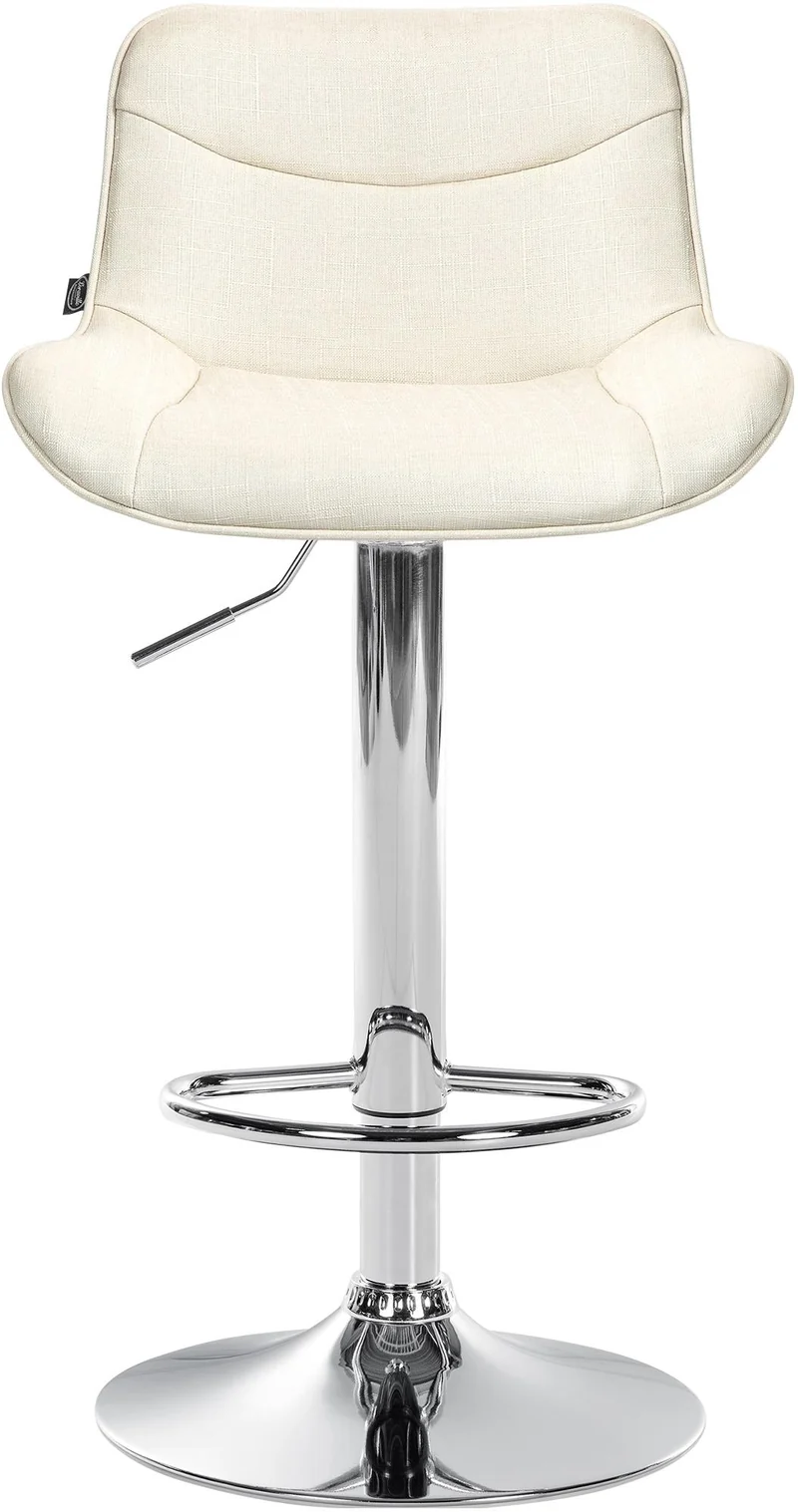 Tabouret de bar x1 pivotant forme ergonomique surpiqûres décoratives en tissu crème cadre en métal chromé 10_0005770