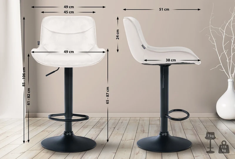 Tabouret de bar x1 pivotant forme ergonomique surpiqûres décoratives en velours crème cadre en métal noir 10_0005768