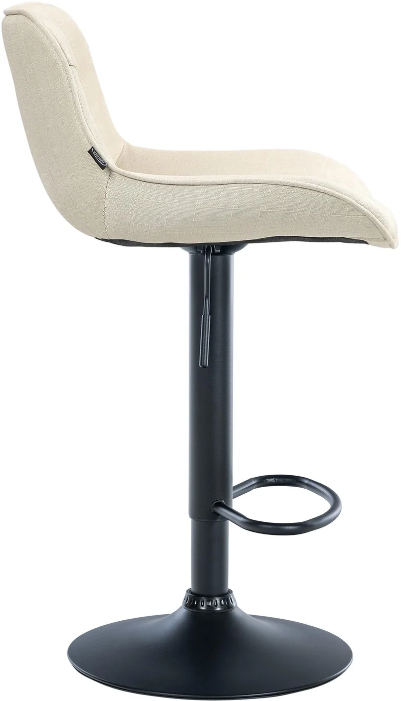 Tabouret de bar x1 pivotant forme ergonomique surpiqûres décoratives en tissu crème cadre en métal noir 10_0005766