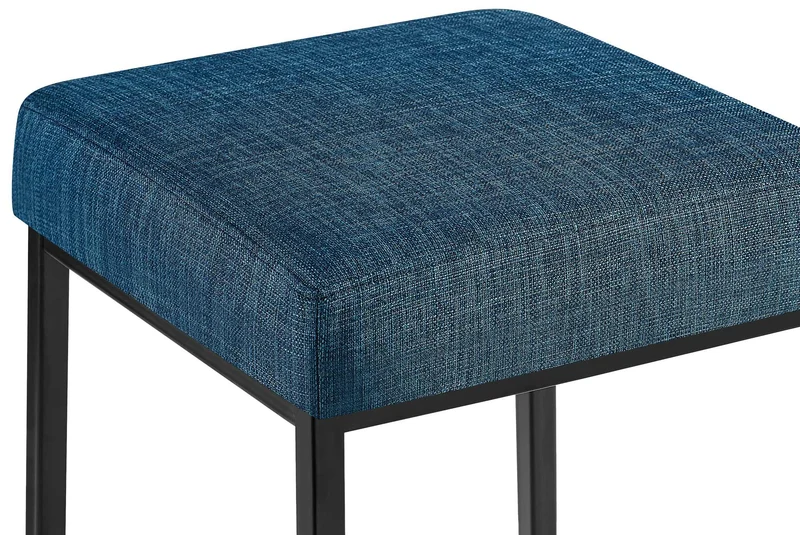 Lot de 2 tabourets de bar avec repose-pieds assises carrées hauteur 80 cm en tissu bleu et métal noir 10_0006072