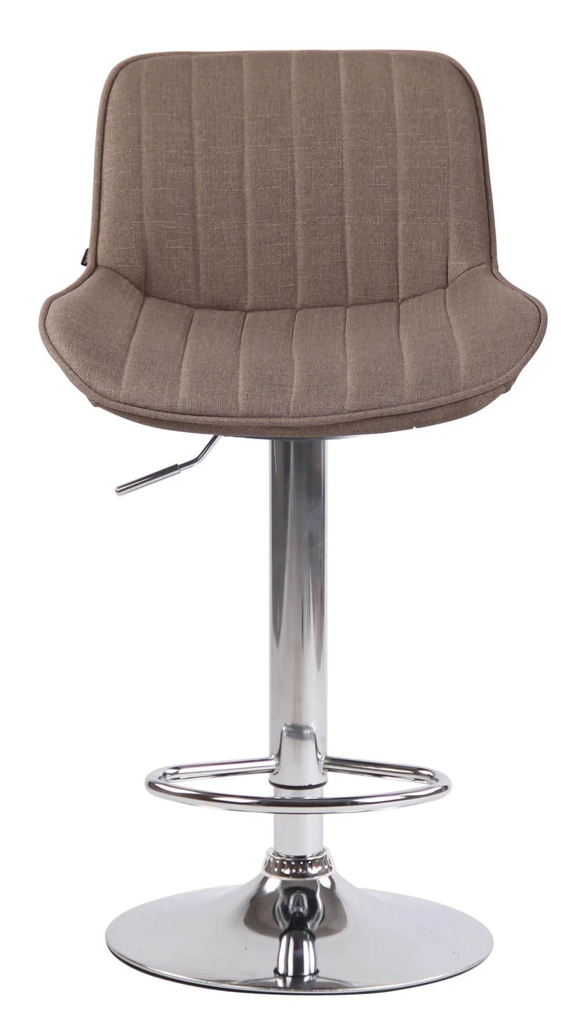 Tabouret de bar chaise haute x1 en tissu taupe coutures verticales support en métal chromé 10_0006347