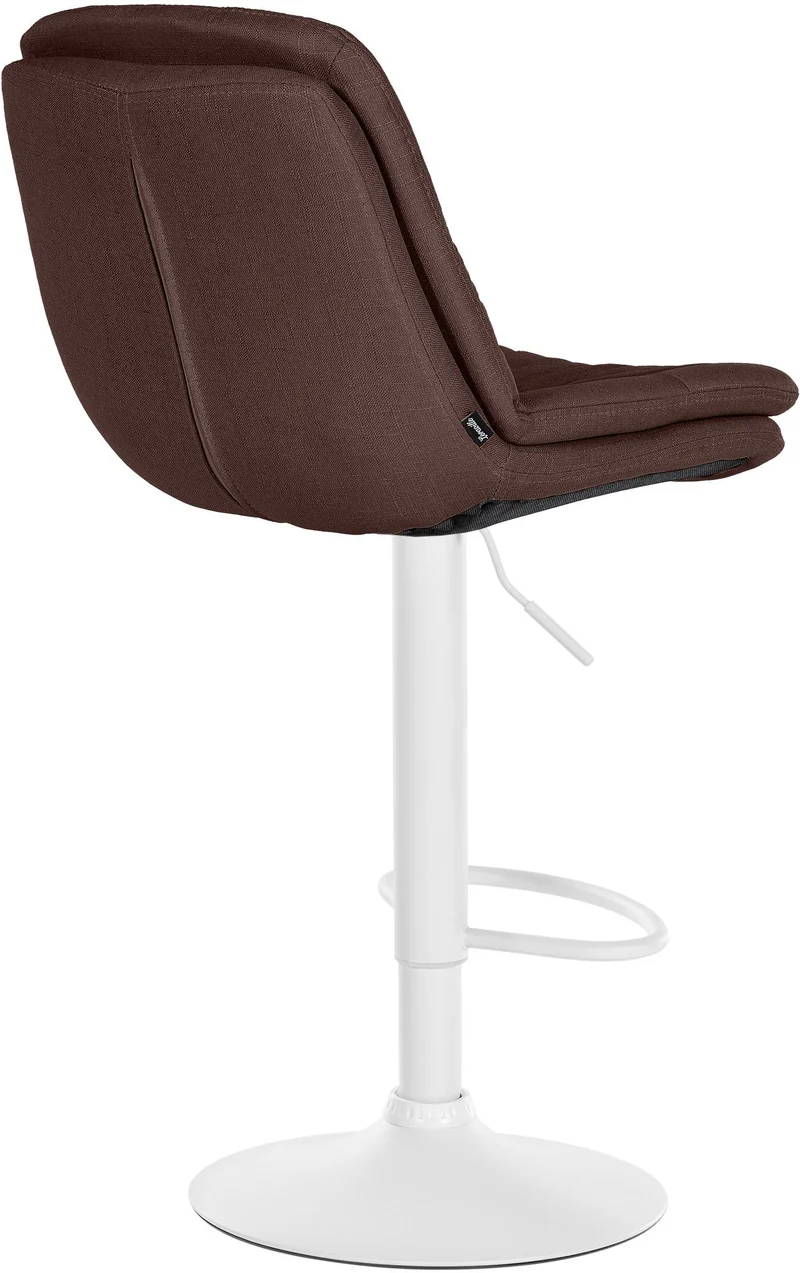 Tabouret chaise haute x1 pour cuisine et bar à assise moelleuse en tissu marron cadre en métal blanc 10_0005790