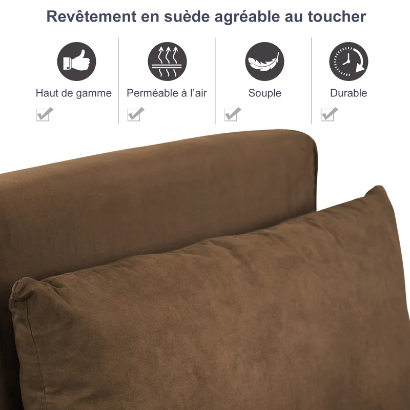 Fauteuil chauffeuse 1 place salon chambre 65 x 69 x 82 cm convertible déhoussable design contemporain en suède marron 21_0001686